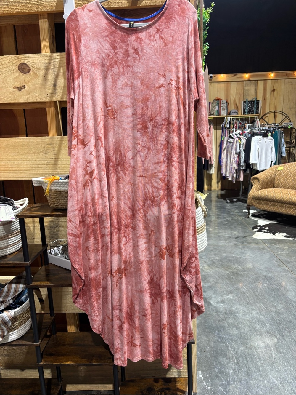 Women's Rose Tie-Dye Long Sleeve Maxi Dress - Casual Flowing Silhouette